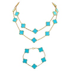 Van Cleef & Arpels Vintage Alhambra Turquoise Necklace & Bracelet Set