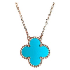 Van Cleef & Arpels Vintage Alhambra Turquoise Pendant Necklace, White Gold