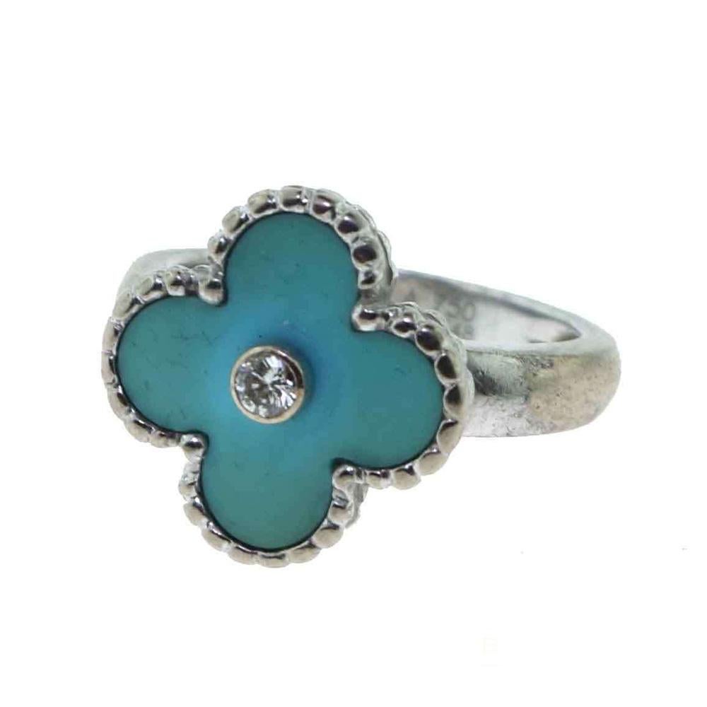 Van Cleef & Arpels Vintage Alhambra Turquoise Ring with Diamond