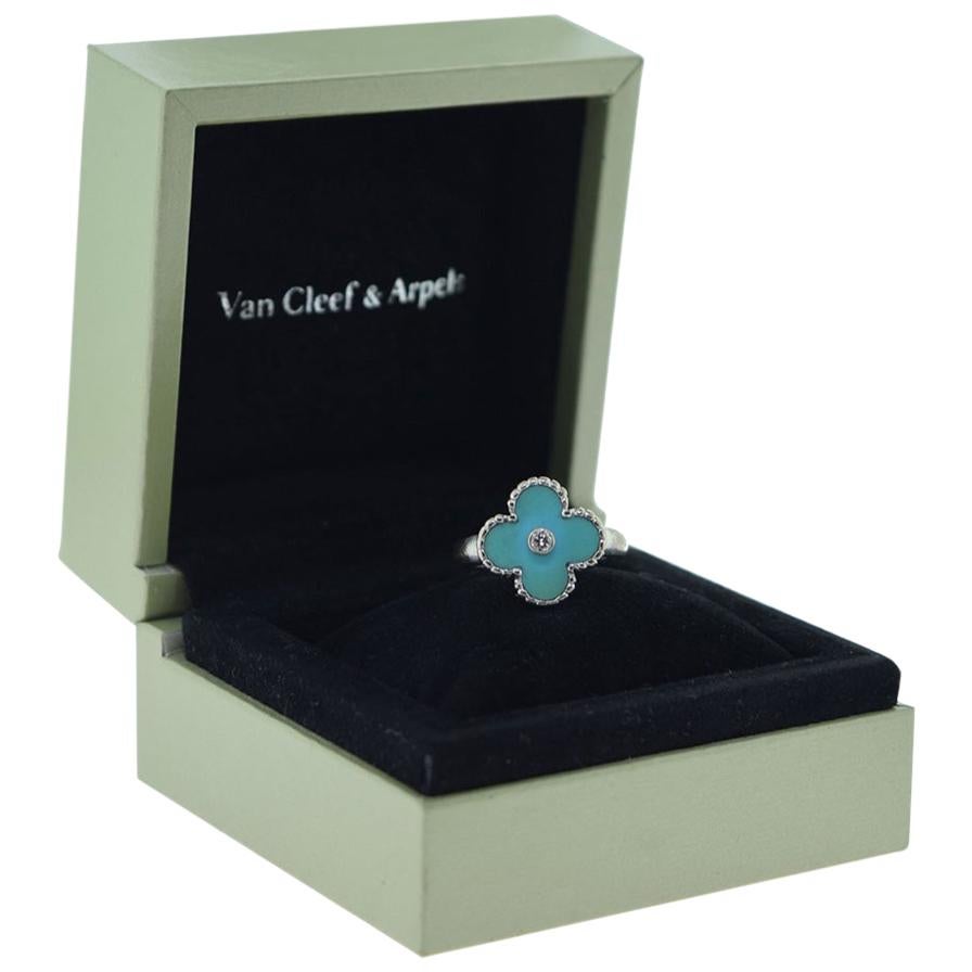 Brilliance Jewels, Miami
Questions? Call Us Anytime!
786,482,8100

Designer: Van Cleef & Arpels

Collection: Vintage Alhambra

Ring Size: 50 (euro) ; 5.25 (US)

Metal: White Gold

Metal Purity: 18k

Stones: Turquoise ; Diamond

Total Carat Weight:
