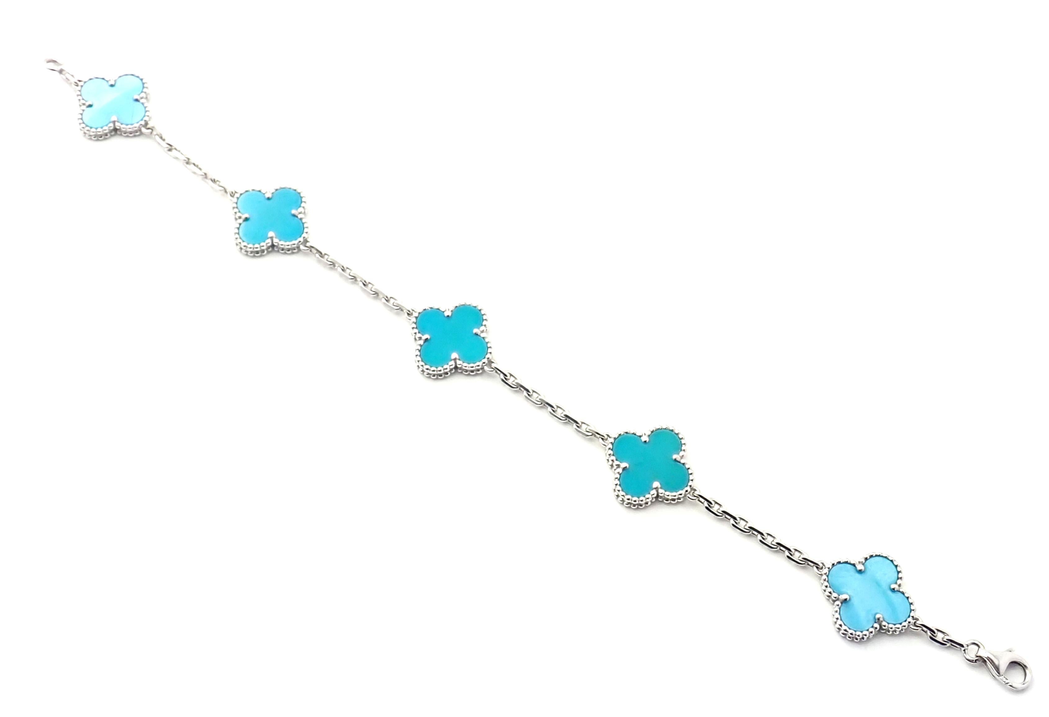 Van Cleef & Arpels Vintage Alhambra Turquoise White Gold Bracelet 2