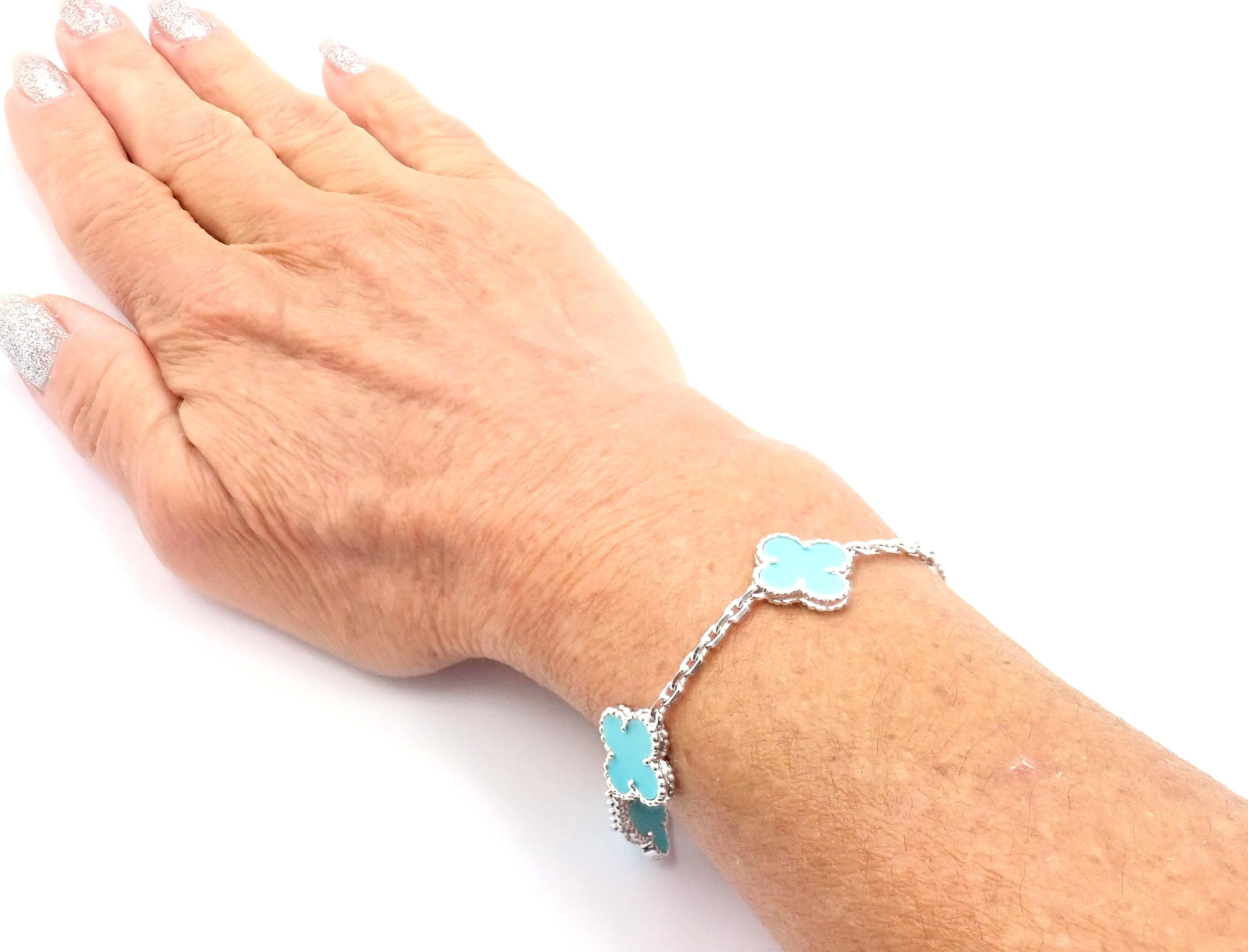 Van Cleef & Arpels Vintage Alhambra Turquoise White Gold Bracelet 2