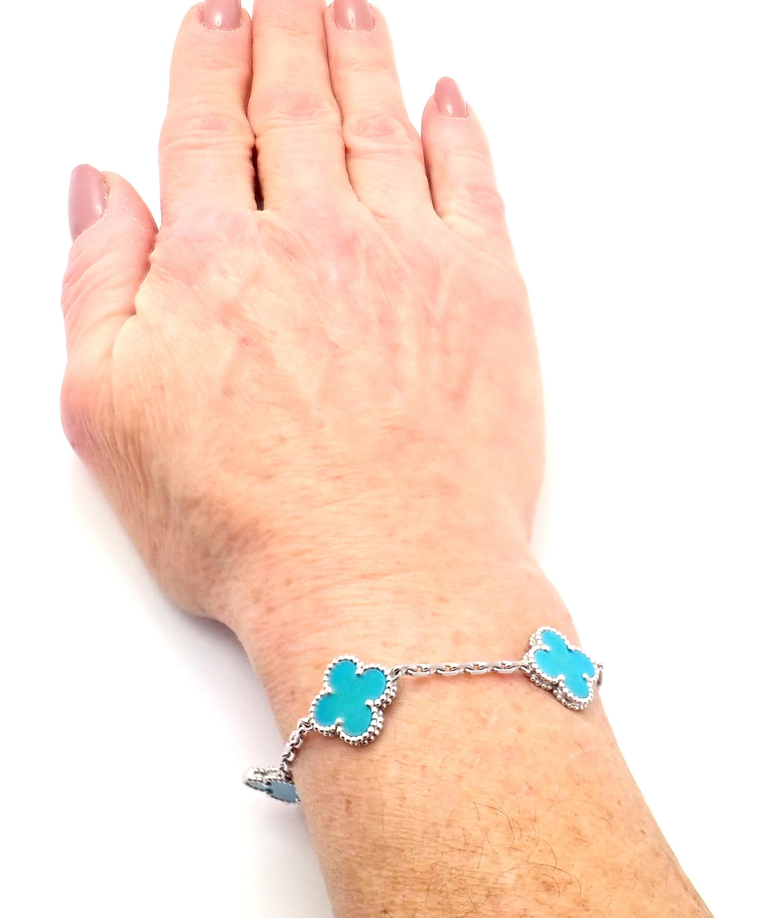 Van Cleef & Arpels Vintage Alhambra Turquoise White Gold Bracelet 3