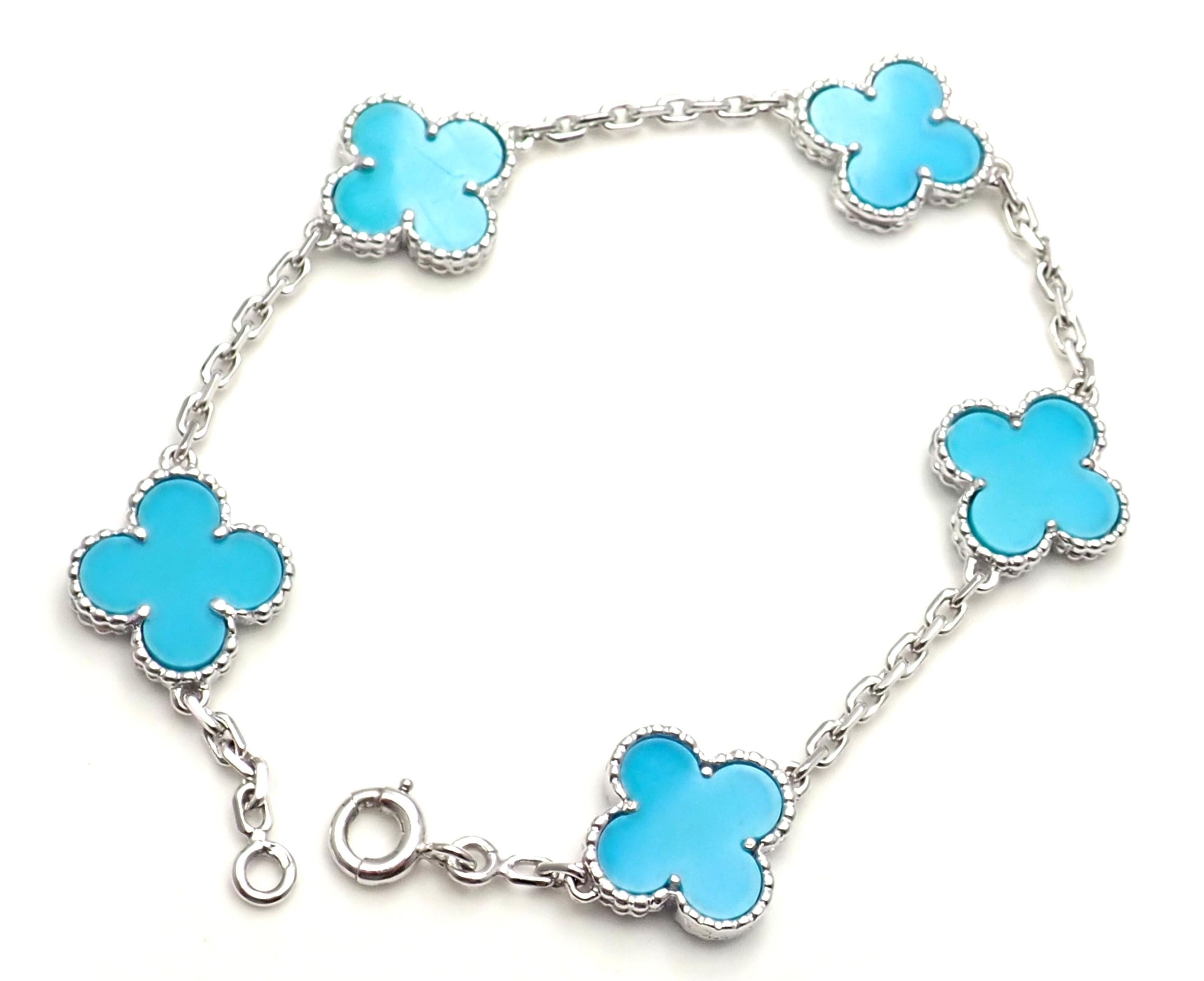 Van Cleef & Arpels Vintage Alhambra Turquoise White Gold Bracelet In New Condition In Holland, PA