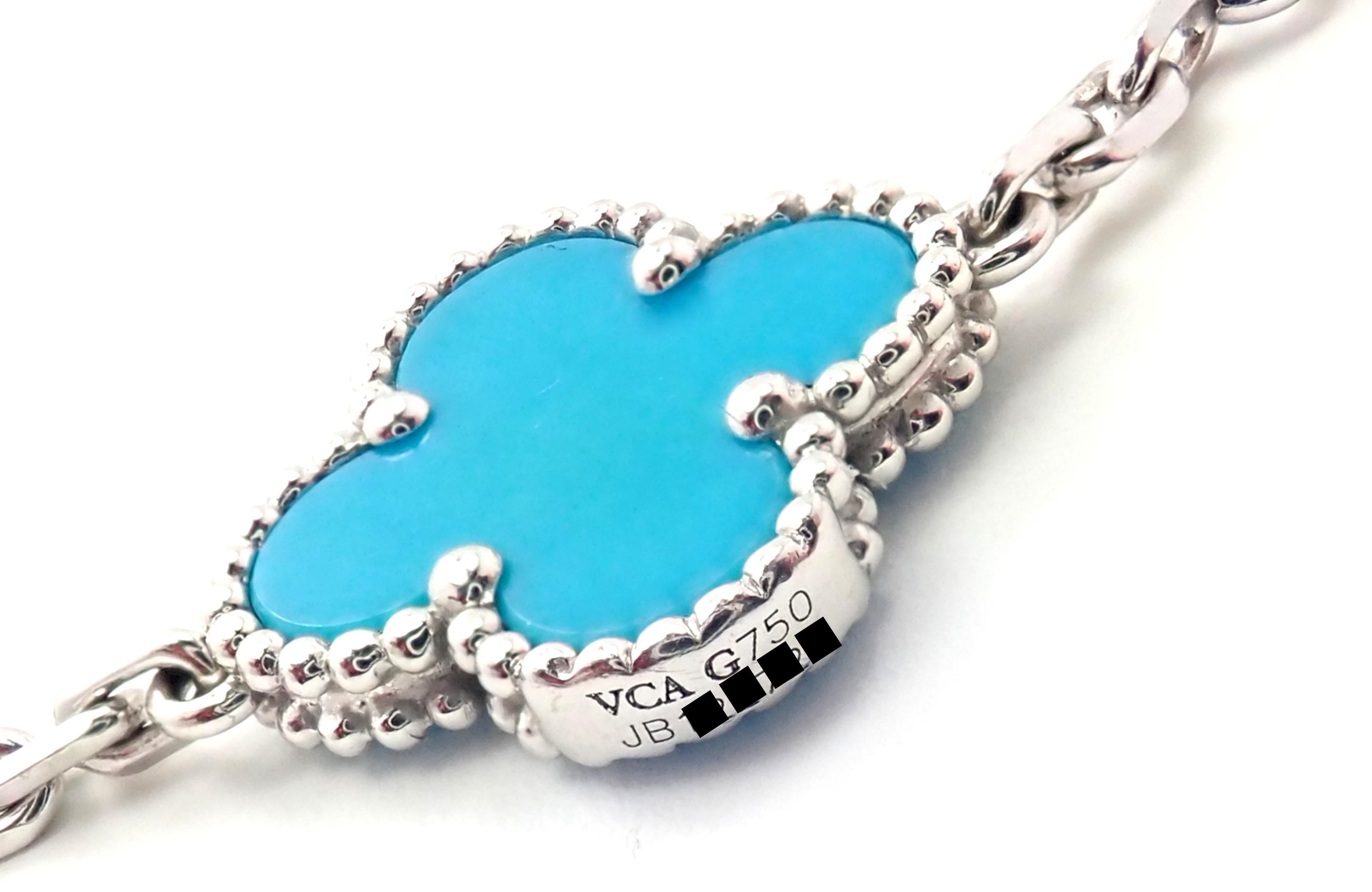 Uncut Van Cleef & Arpels Vintage Alhambra Turquoise White Gold Bracelet