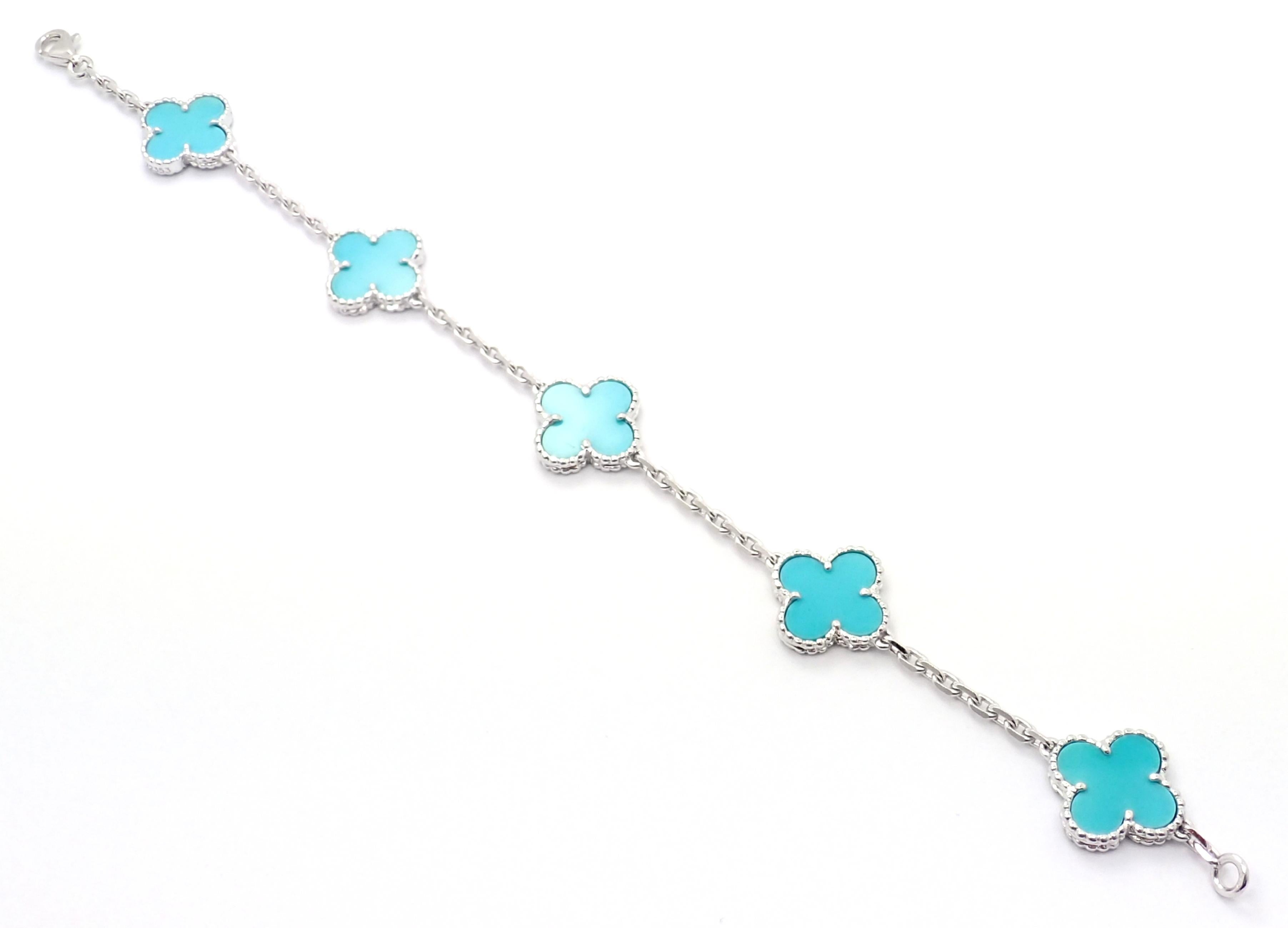 Uncut Van Cleef & Arpels Vintage Alhambra Turquoise White Gold Bracelet