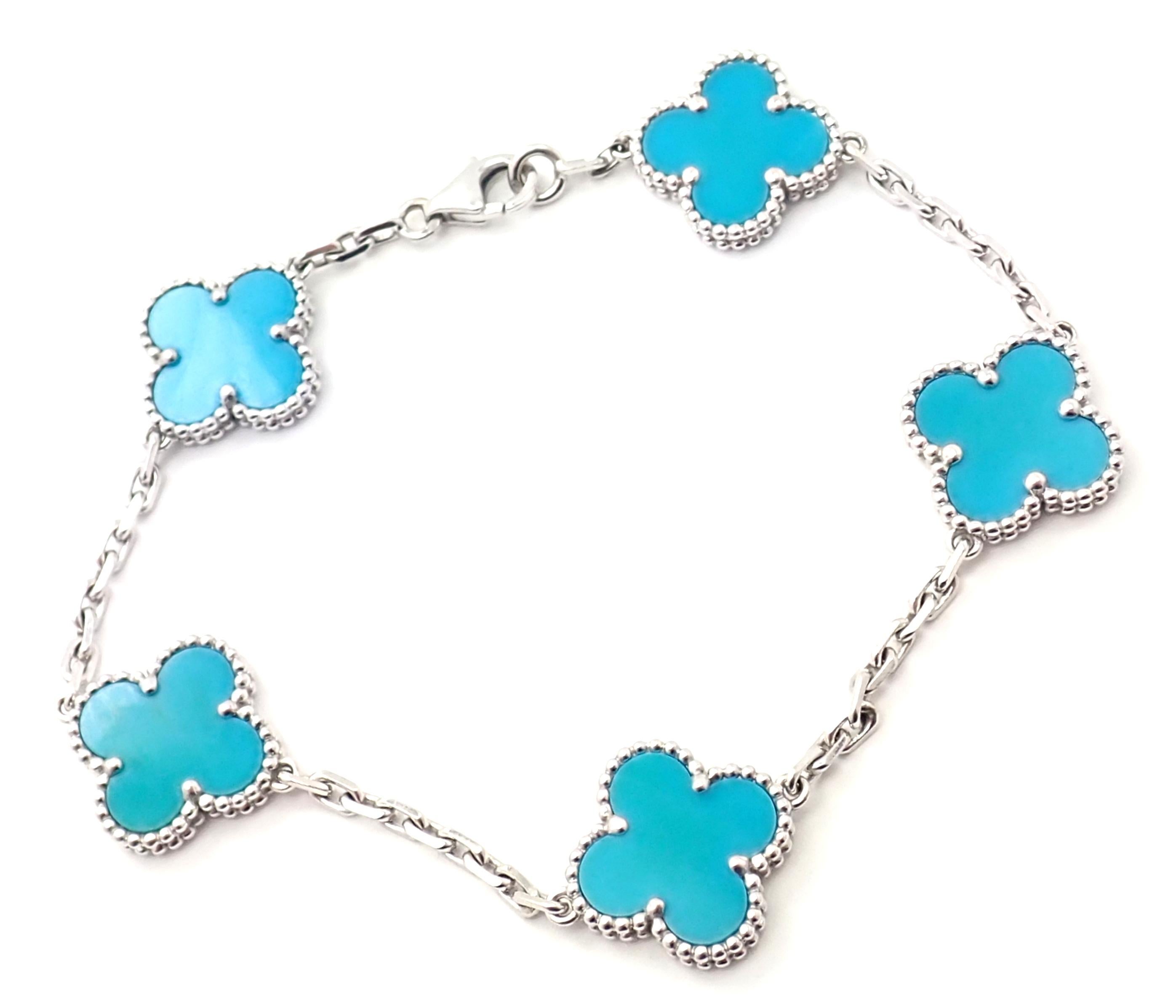 Van Cleef & Arpels Vintage Alhambra Turquoise White Gold Bracelet In Excellent Condition In Southampton, PA