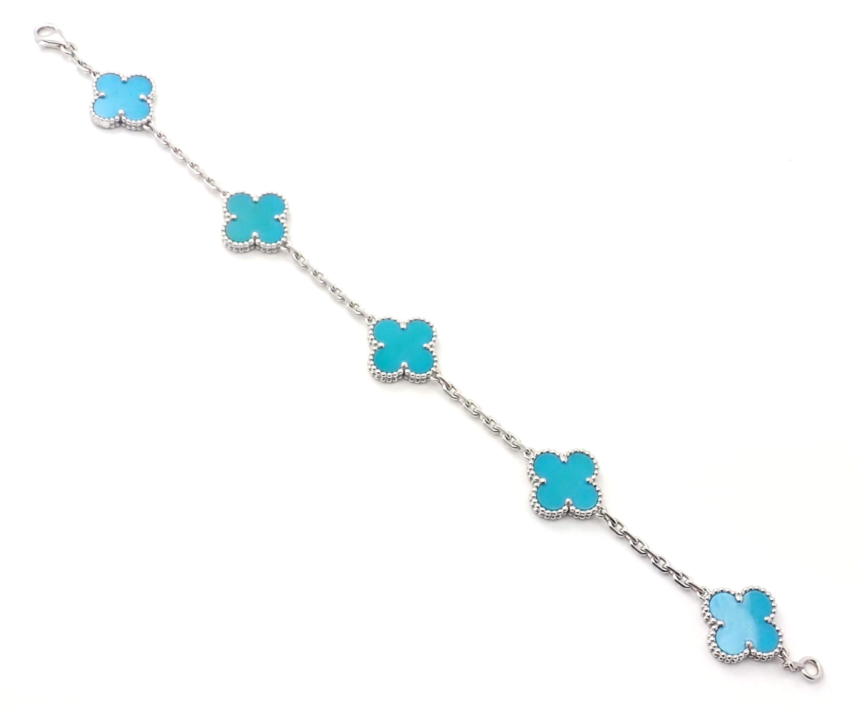 Van Cleef & Arpels Vintage Alhambra Turquoise White Gold Bracelet 1