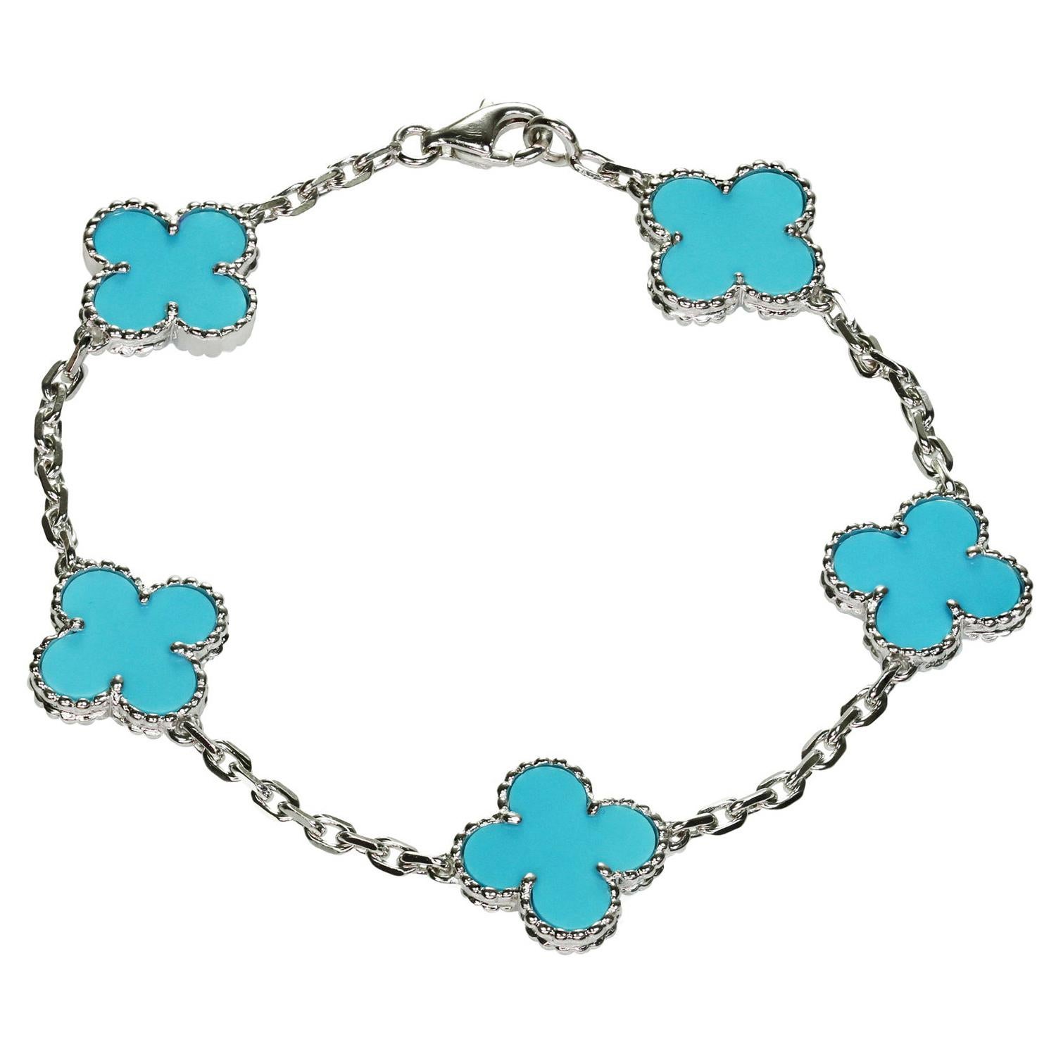 Van Cleef & Arpels Vintage Alhambra Turquoise White Gold Bracelet