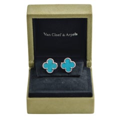 Van Cleef & Arpels Vintage Alhambra Turquoise White Gold Earrings
