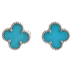 Van Cleef & Arpels, boucles d'oreilles vintage Alhambra en or blanc et turquoise