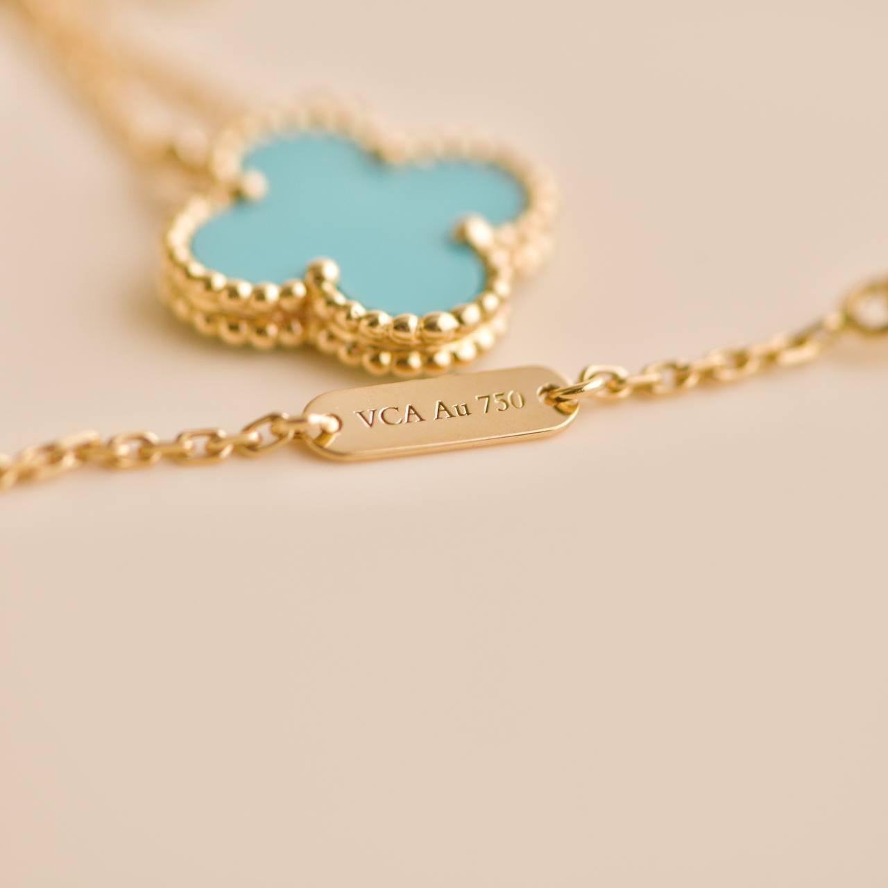 Van Cleef & Arpels Vintage Alhambra Turquoise Yellow 18K Gold Pendant Necklace 1