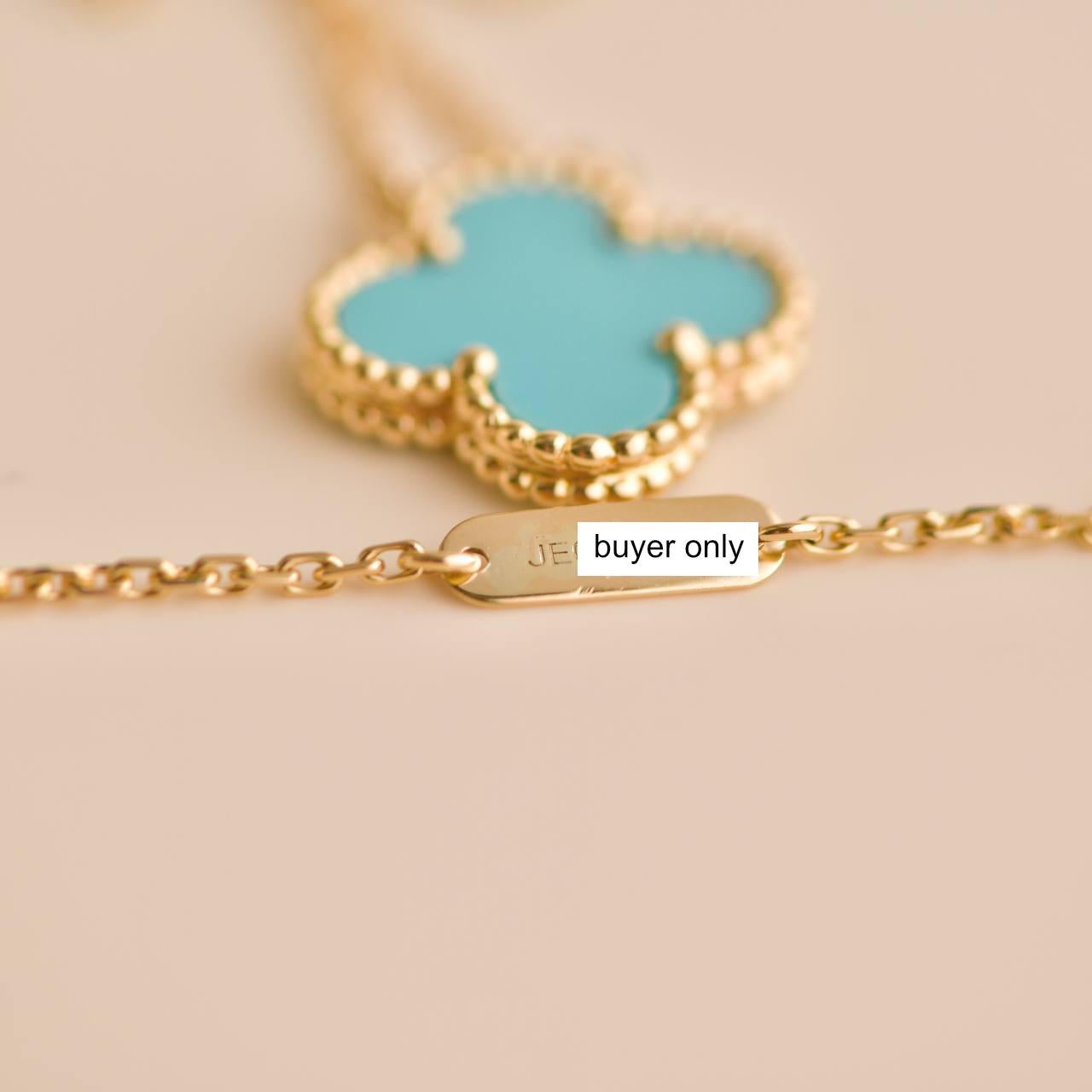 Van Cleef & Arpels Vintage Alhambra Turquoise Yellow 18K Gold Pendant Necklace 2