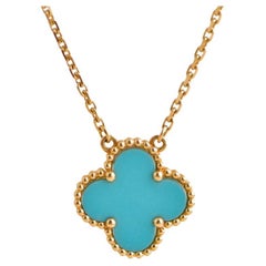 Van Cleef & Arpels Vintage Alhambra Turquoise Yellow 18K Gold Pendant Necklace