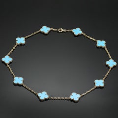 Collier vintage Alhambra à 10 motifs en or jaune et turquoise de Van Cleef & Arpels
