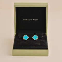 Van Cleef & Arpels Vintage Alhambra Turquoise Yellow Gold Earrings