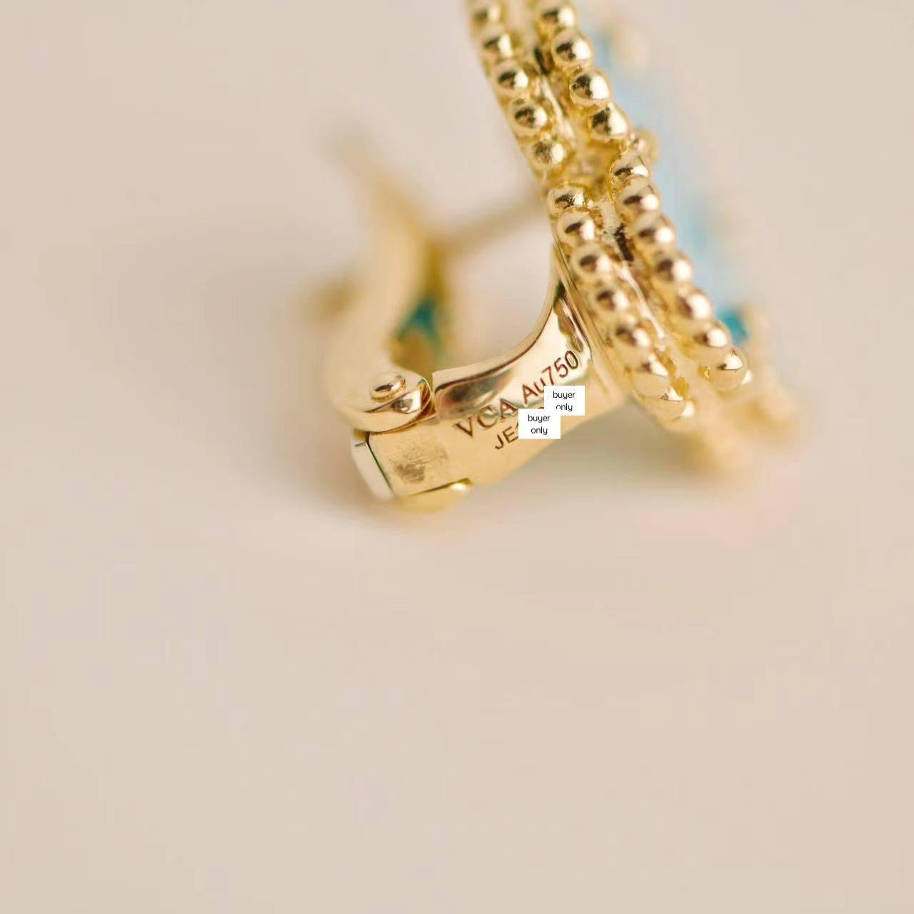Van Cleef & Arpels Vintage Alhambra Turquoise Yellow Gold Earrings In Excellent Condition In Banbury, GB