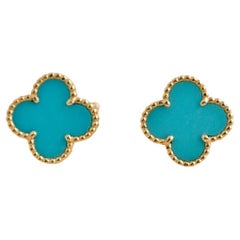 Van Cleef & Arpels Vintage Alhambra Turquoise Yellow Gold Earrings