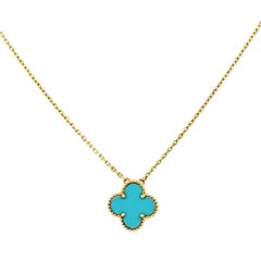 Van Cleef & Arpels Vintage Alhambra Turquoise Yellow Gold Necklace