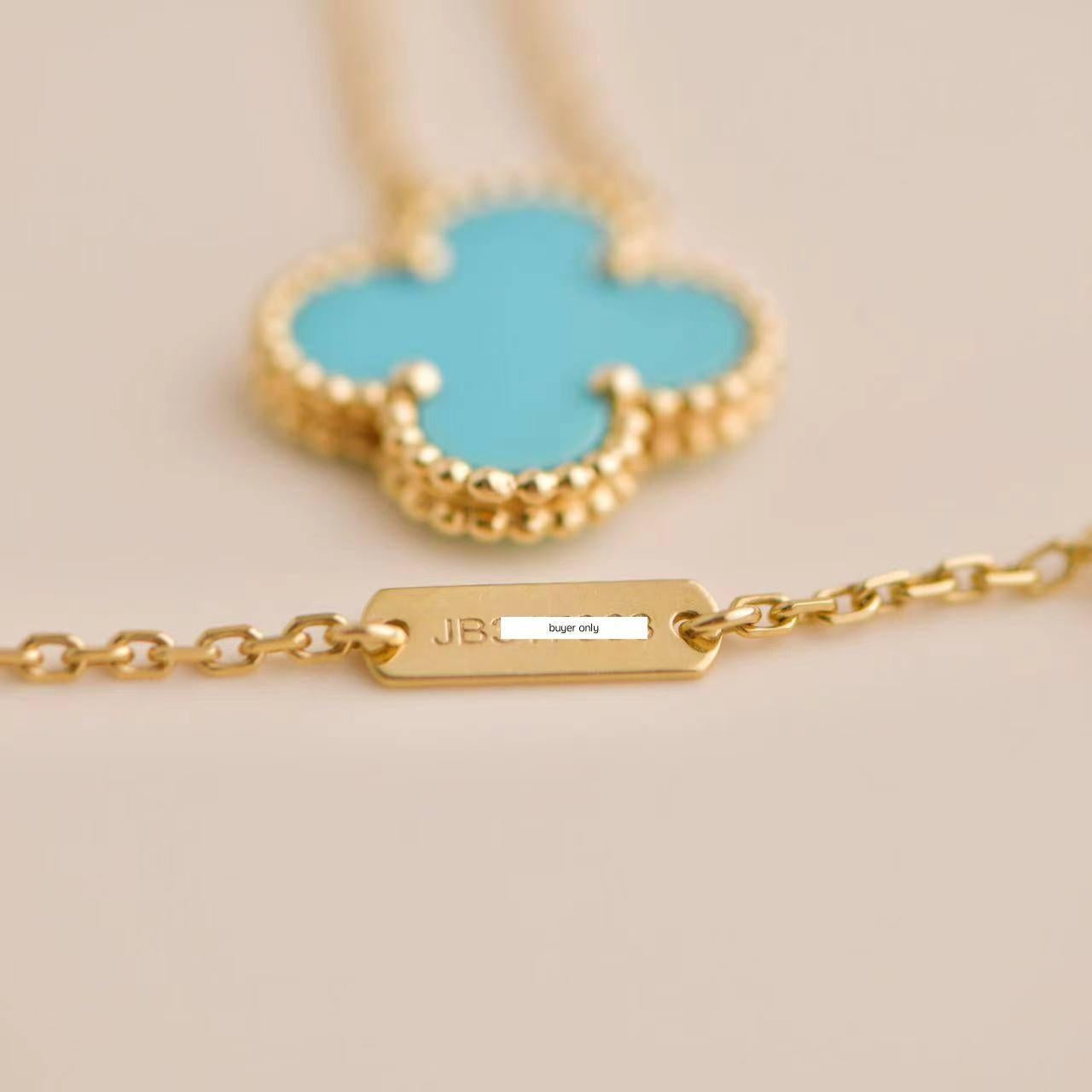 Van Cleef & Arpels Vintage Alhambra Turquoise Yellow Gold Pendant Necklace 1