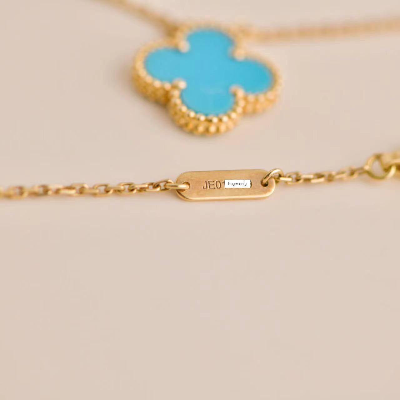 Van Cleef & Arpels Vintage Alhambra Turquoise Yellow Gold Pendant Necklace 1