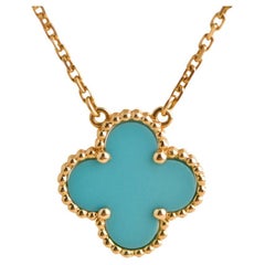 Van Cleef & Arpels Vintage Alhambra Turquoise Yellow Gold Pendant Necklace