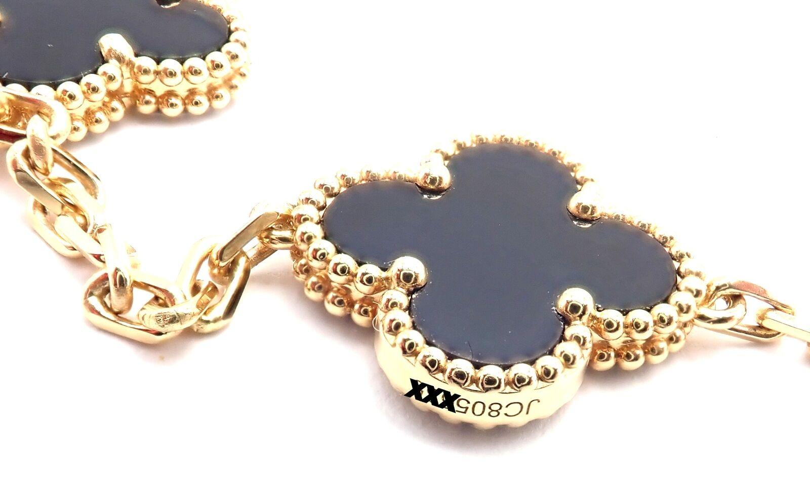Uncut Van Cleef & Arpels Vintage Alhambra Twenty Motif Black Onyx Gold Necklace