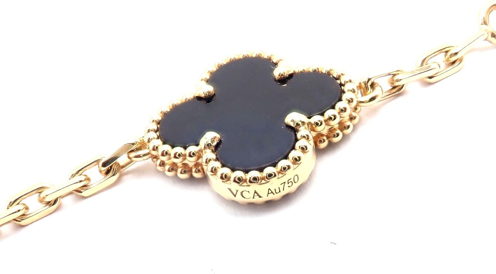 Van Cleef & Arpels Vintage Alhambra Twenty Motif Black Onyx Gold Necklace In Excellent Condition In Holland, PA