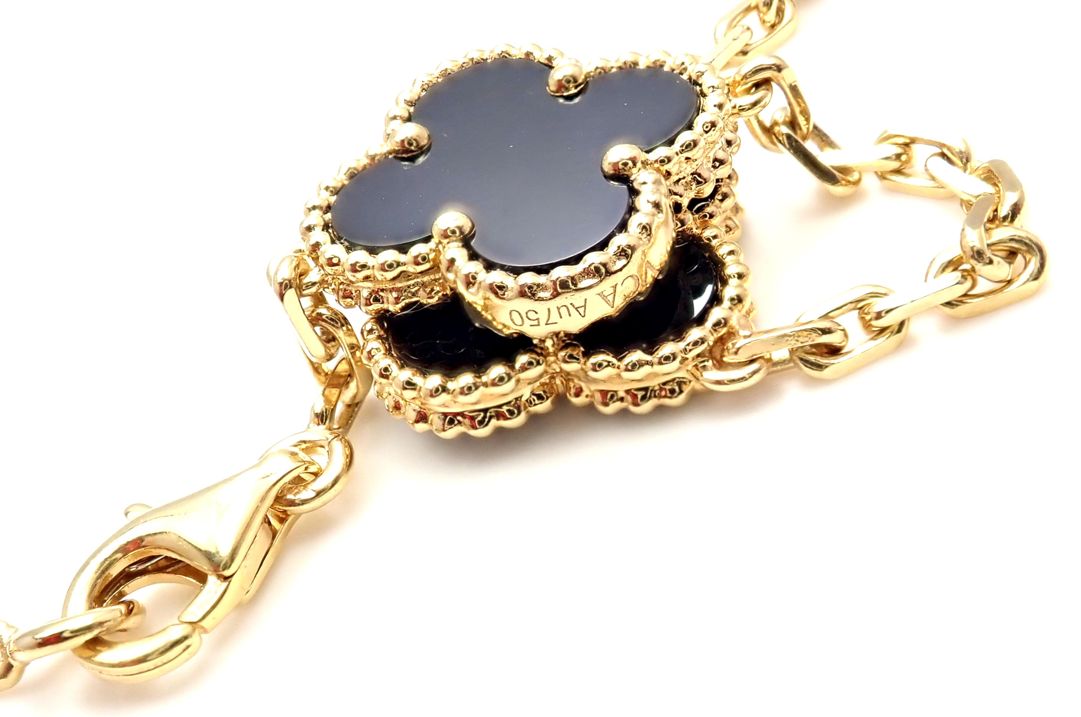 Van Cleef & Arpels Vintage Alhambra Twenty Motif Black Onyx Gold Necklace In Excellent Condition In Holland, PA