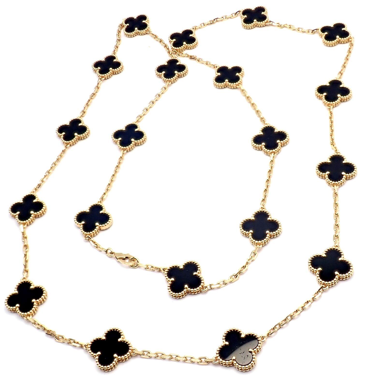 Van Cleef & Arpels Vintage Alhambra Twenty Motif Black Onyx Gold Necklace 1
