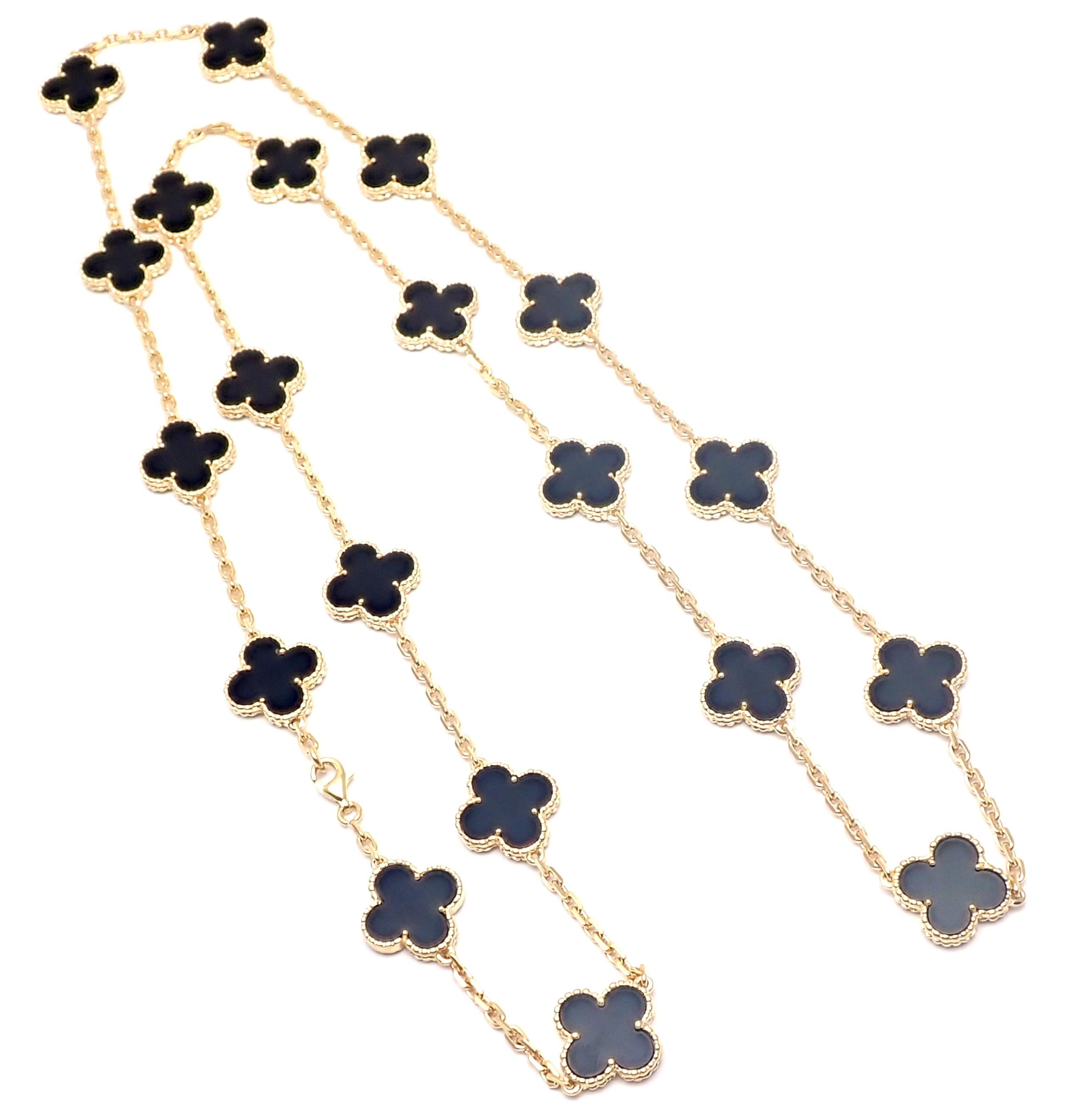 Women's or Men's Van Cleef & Arpels Vintage Alhambra Twenty Motif Black Onyx Gold Necklace