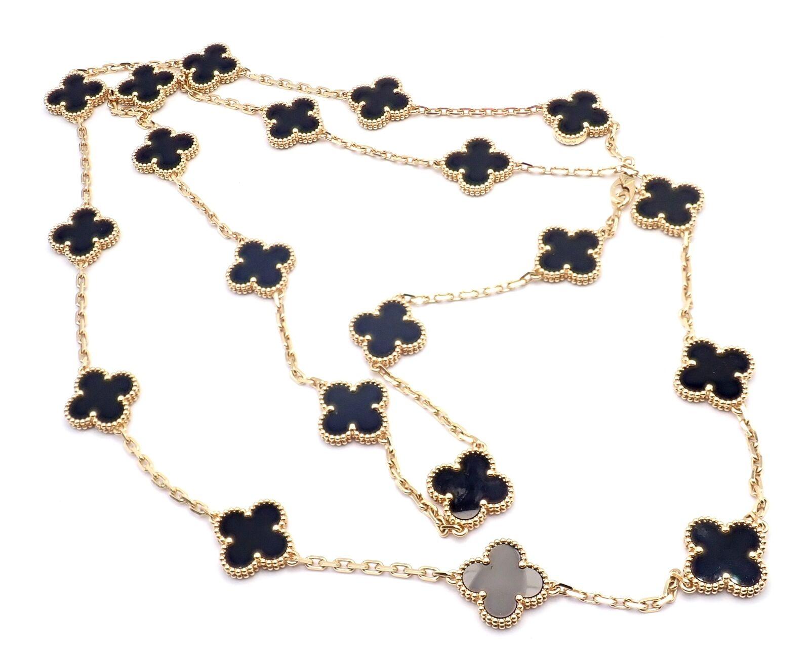 Van Cleef & Arpels Vintage Alhambra Twenty Motif Black Onyx Gold Necklace 2