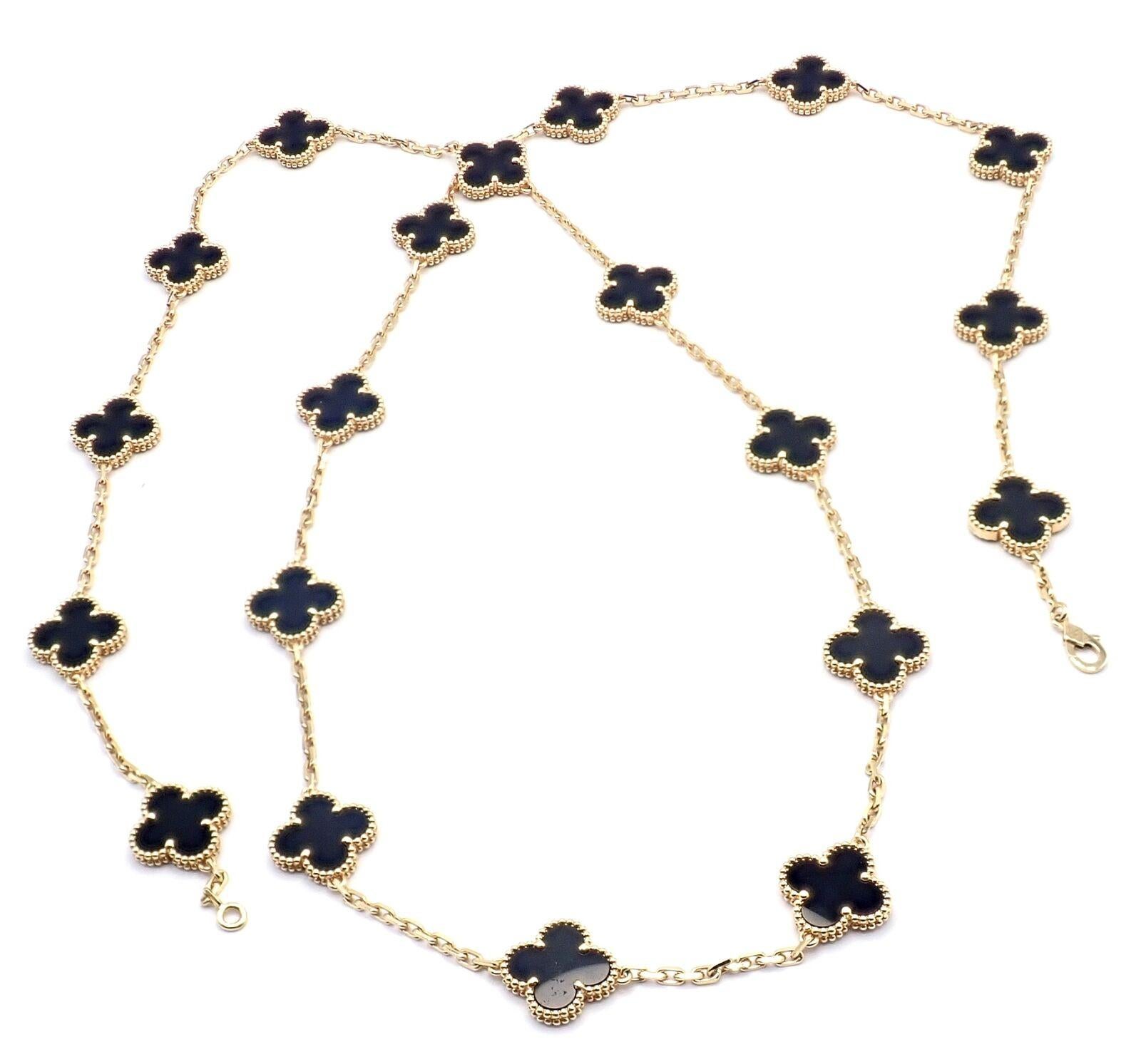 Van Cleef & Arpels Vintage Alhambra Twenty Motif Black Onyx Gold Necklace 3