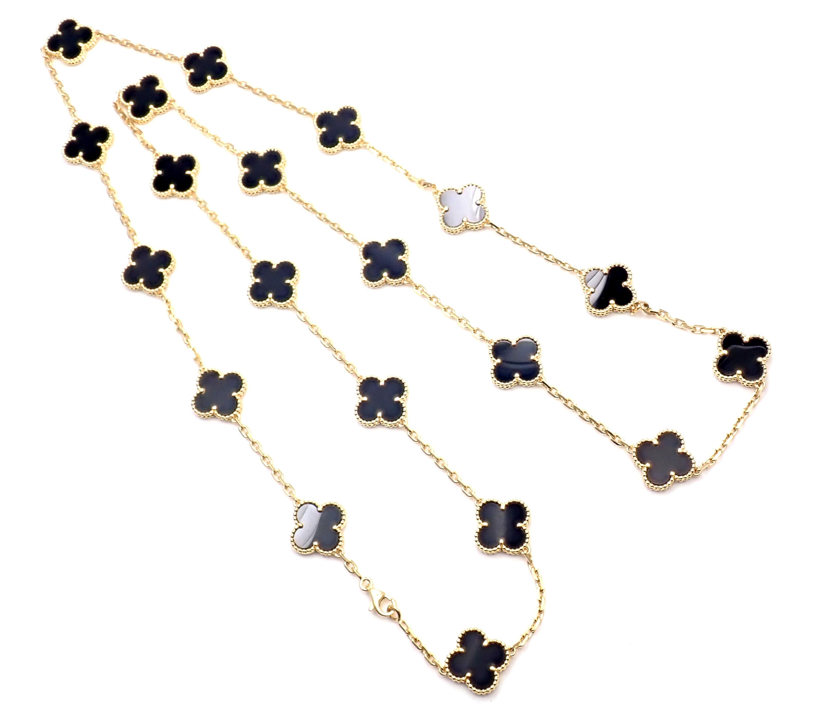 Van Cleef & Arpels Vintage Alhambra Twenty Motif Black Onyx Gold Necklace 3