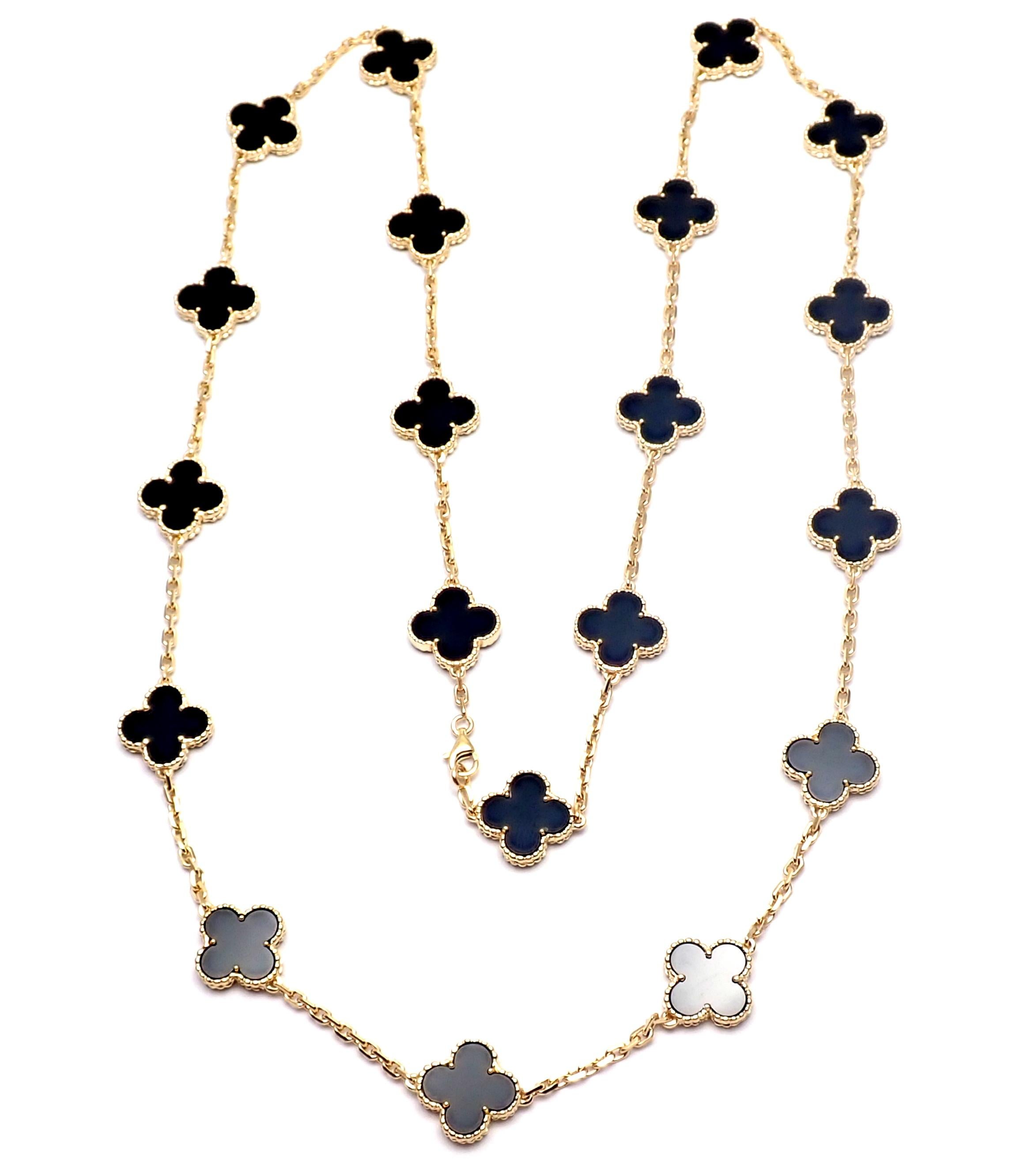 Van Cleef & Arpels Vintage Alhambra Twenty Motif Black Onyx Gold Necklace 2