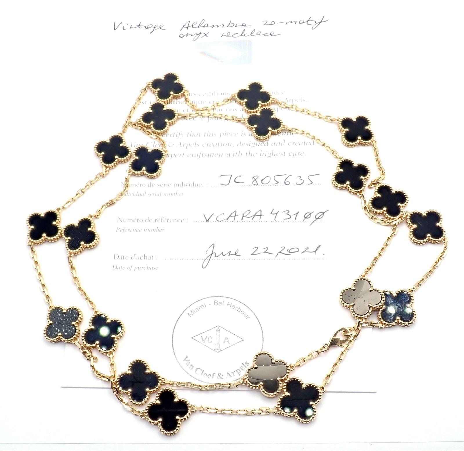 Van Cleef & Arpels Vintage Alhambra Twenty Motif Black Onyx Gold Necklace 4