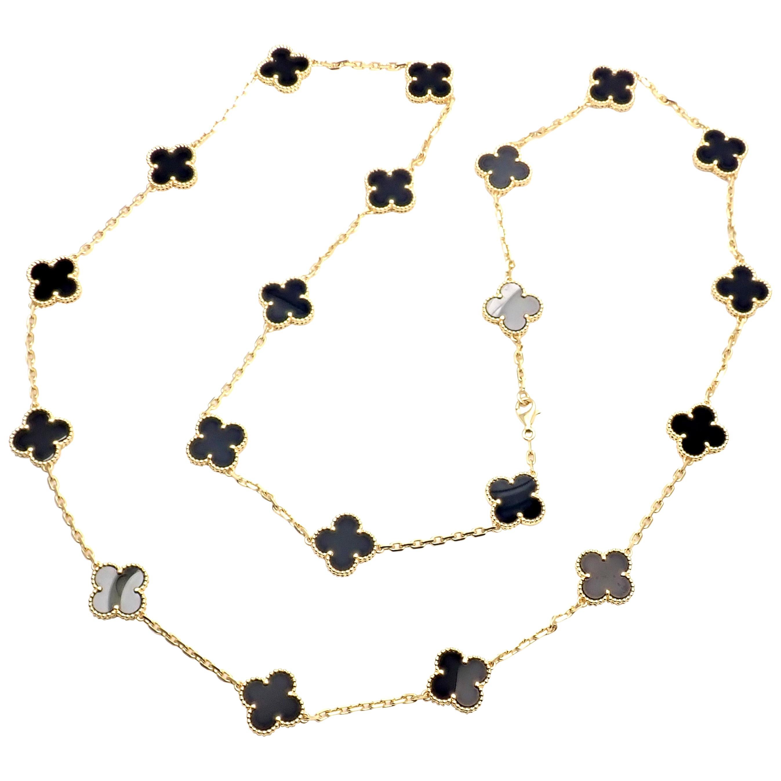 Van Cleef & Arpels Vintage Alhambra Twenty Motif Black Onyx Gold Necklace