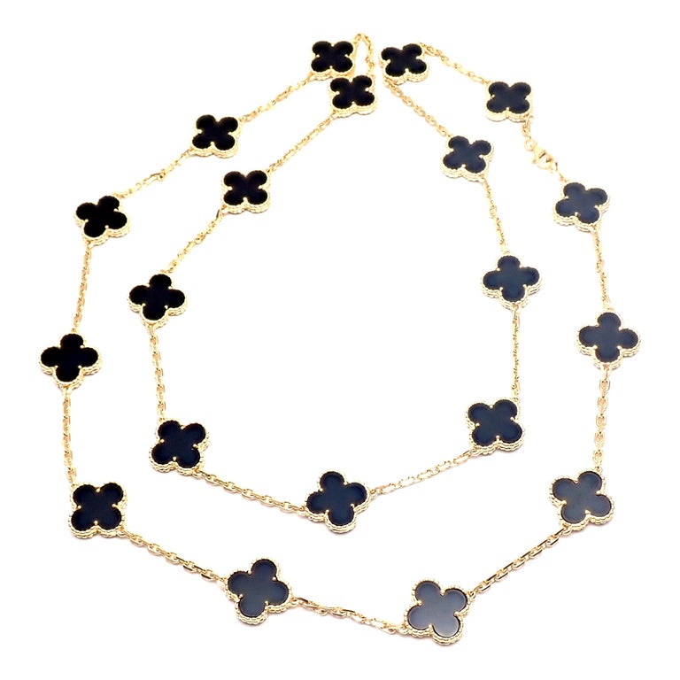 Van Cleef And Arpels Vintage Alhambra Twenty Motif Black Onyx Gold Necklace At 1stdibs