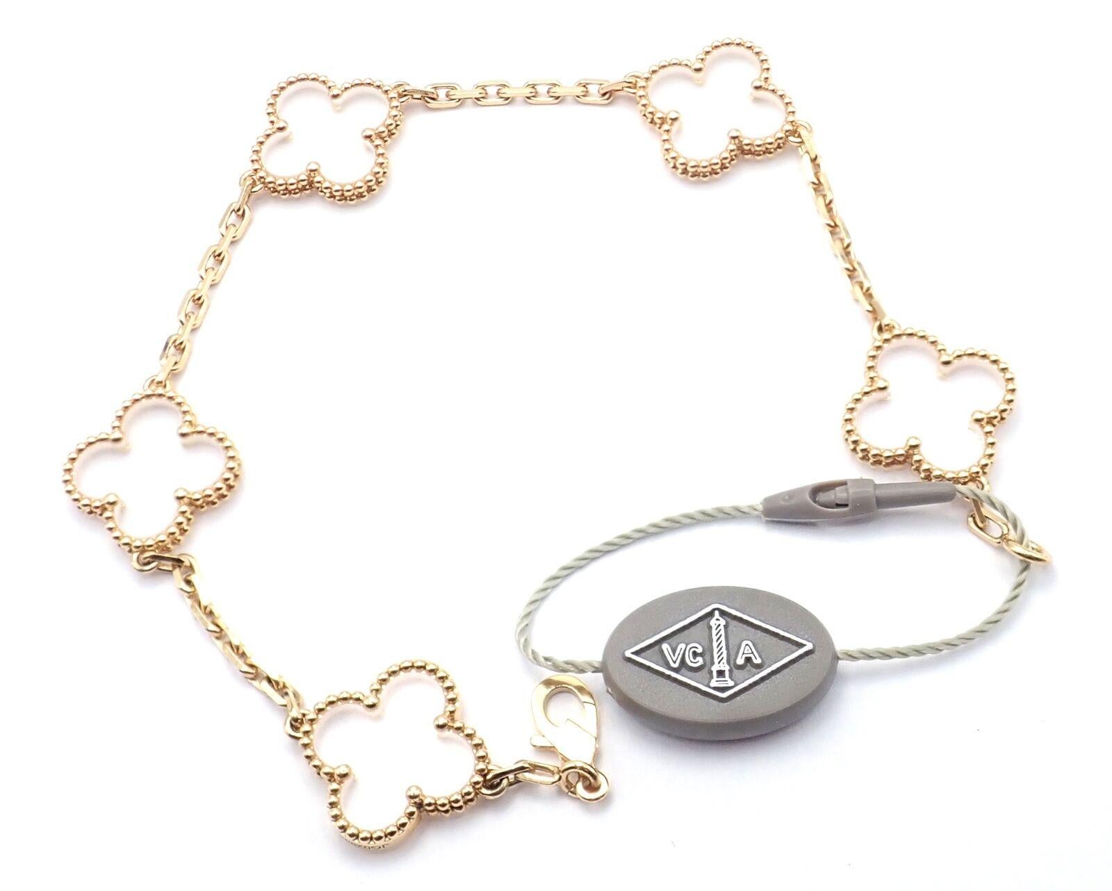 Van Cleef & Arpels Vintage Alhambra Five Motif Rock Crystal Gold Bracelet 6