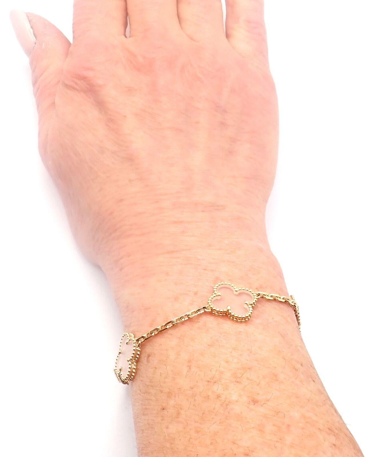 Van Cleef & Arpels Vintage Alhambra Five Motif Rock Crystal Gold Bracelet 7
