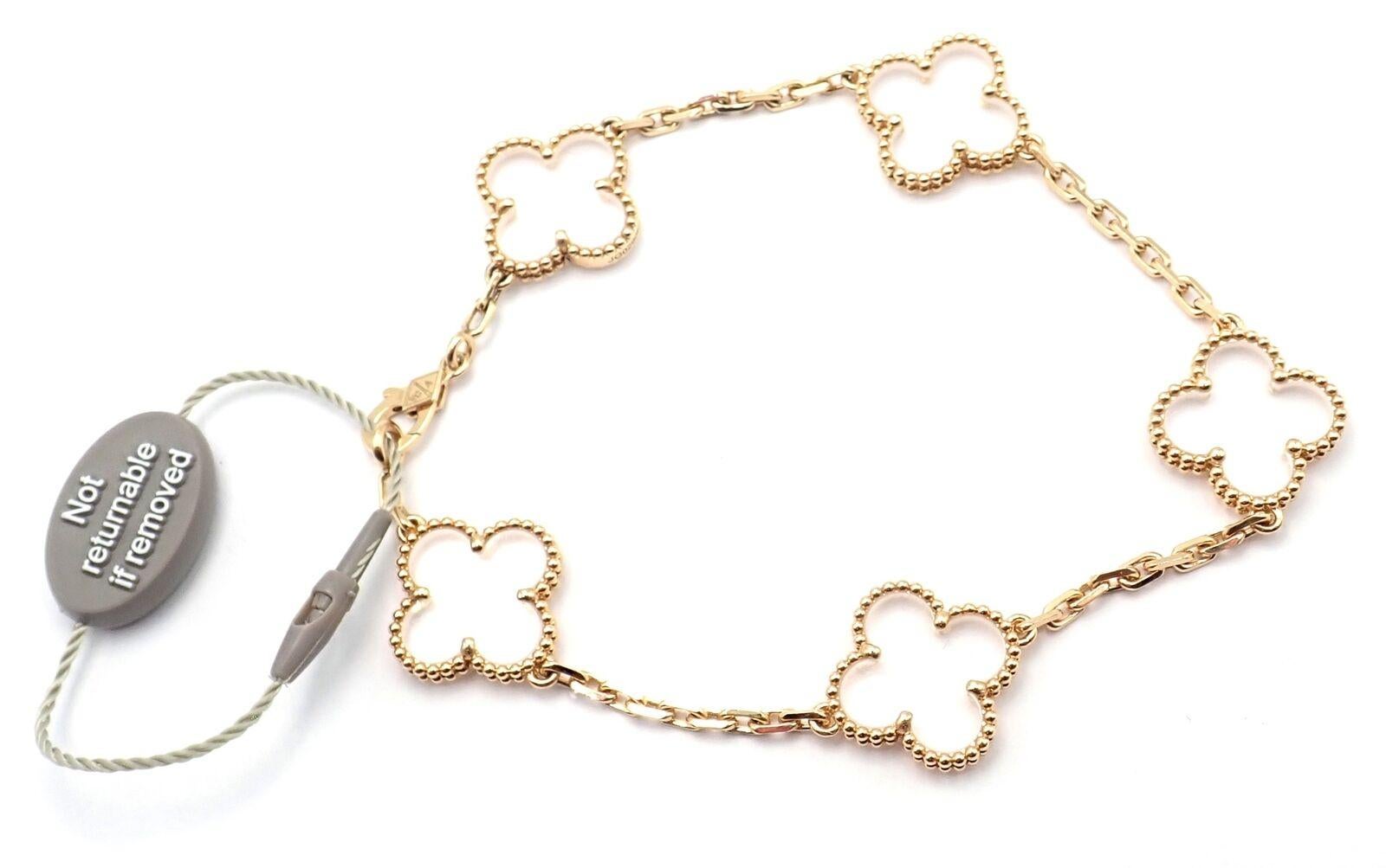 Uncut Van Cleef & Arpels Vintage Alhambra Five Motif Rock Crystal Gold Bracelet