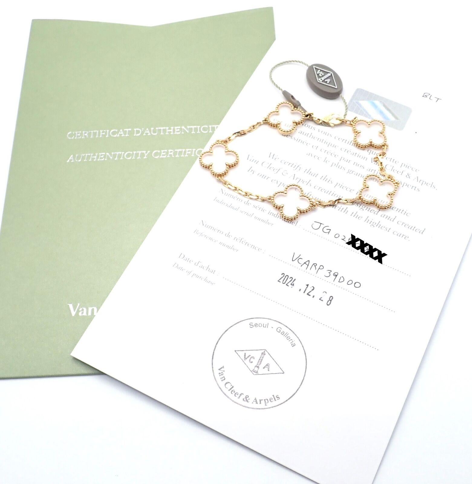 Women's or Men's Van Cleef & Arpels Vintage Alhambra Five Motif Rock Crystal Gold Bracelet