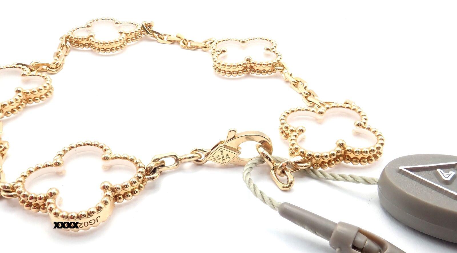 Van Cleef & Arpels Vintage Alhambra Five Motif Rock Crystal Gold Bracelet 2