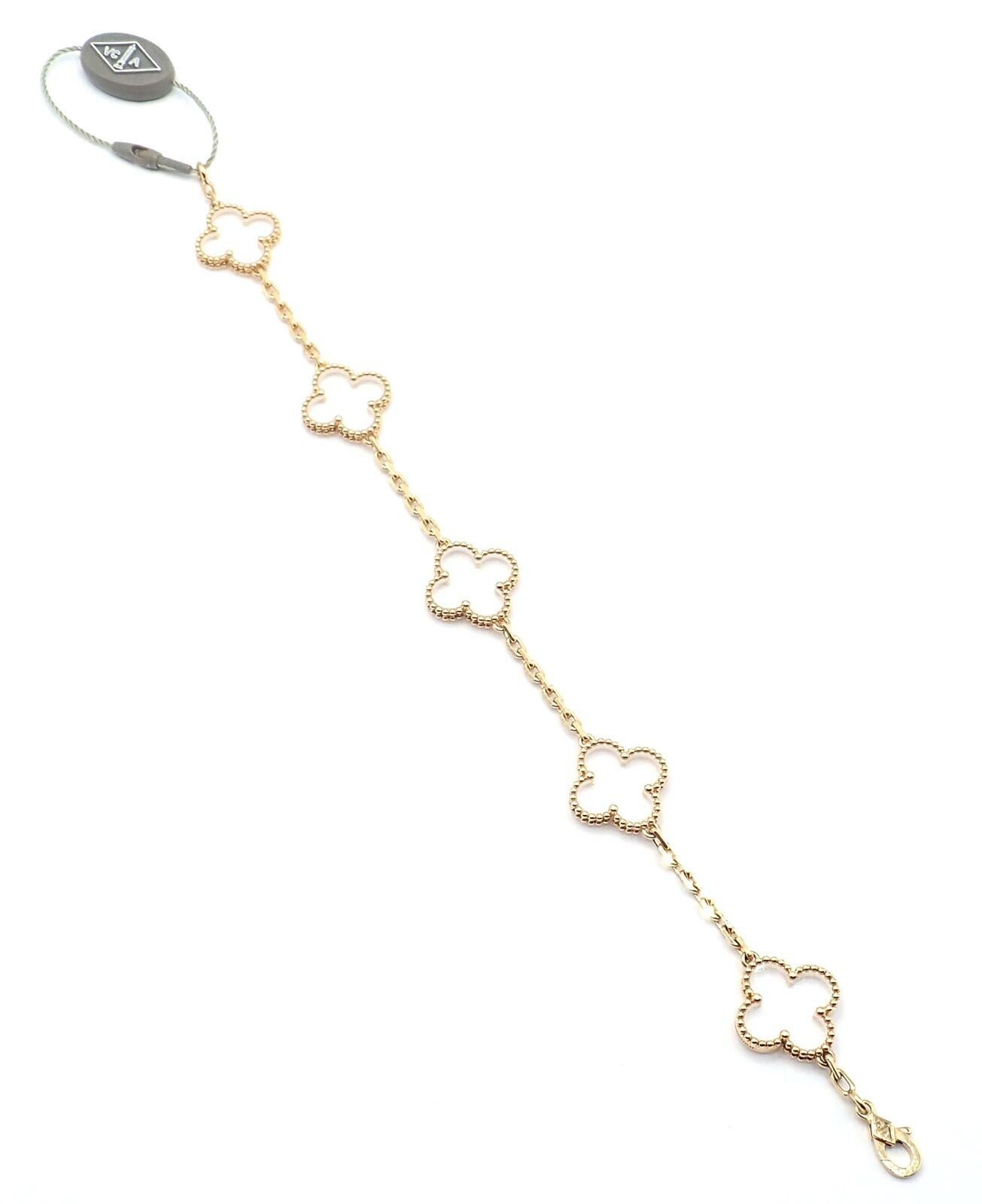 Van Cleef & Arpels Vintage Alhambra Five Motif Rock Crystal Gold Bracelet 3