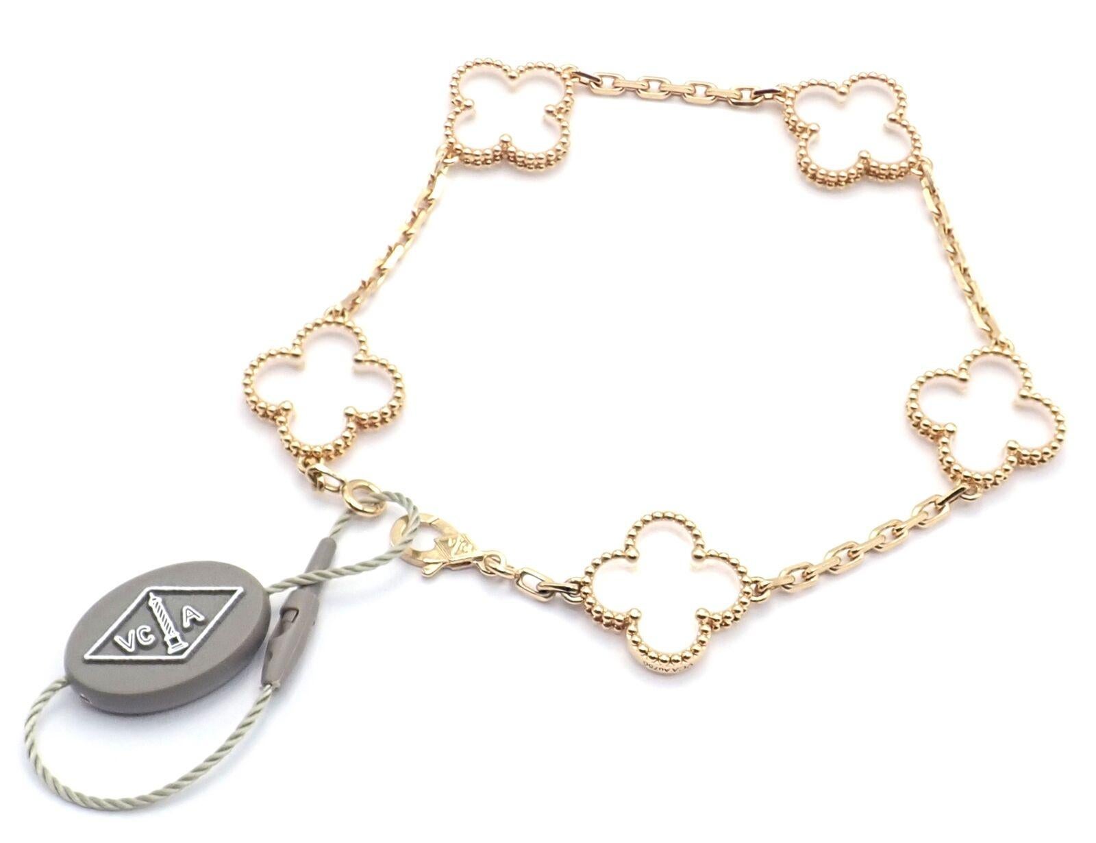 Van Cleef & Arpels Vintage Alhambra Five Motif Rock Crystal Gold Bracelet 4