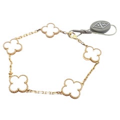 Van Cleef & Arpels Vintage Alhambra Five Motif Rock Crystal Gold Bracelet