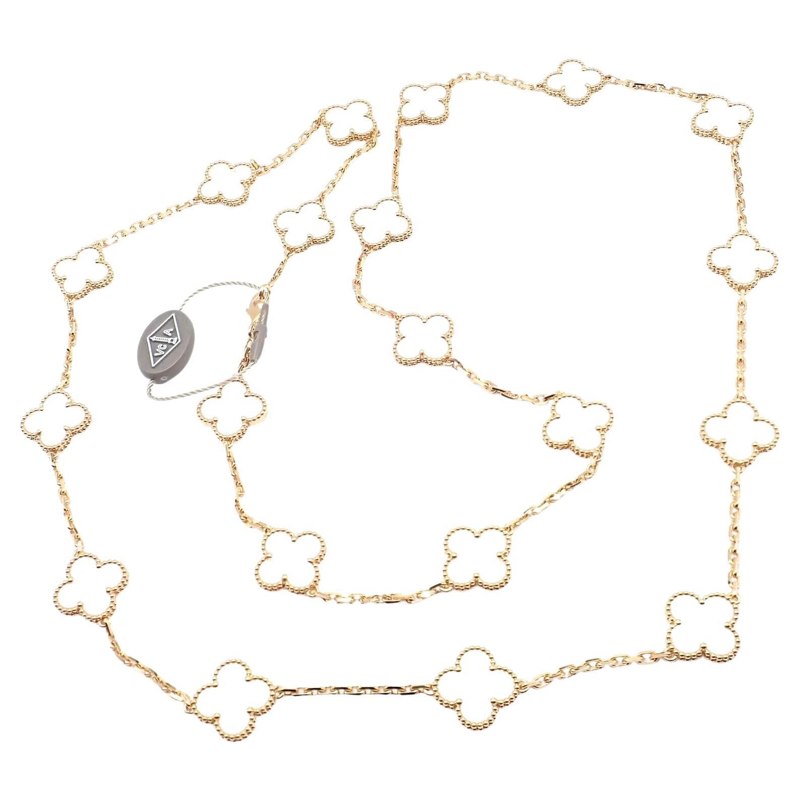 Van Cleef & Arpels Vintage Alhambra Twenty Motif Rock Crystal Gold Necklace