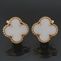 VAN CLEEF & ARPELS Vintage Alhambra White Coral Yellow Gold Earrings