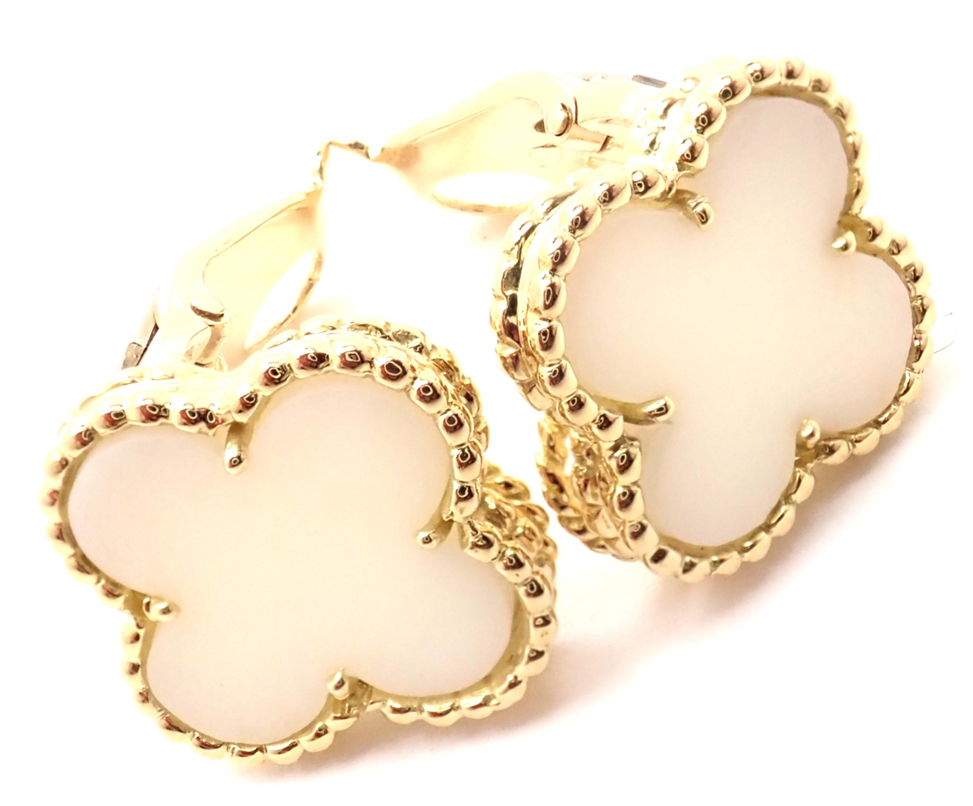 Uncut Van Cleef & Arpels Vintage Alhambra White Coral Yellow Gold Earrings For Sale