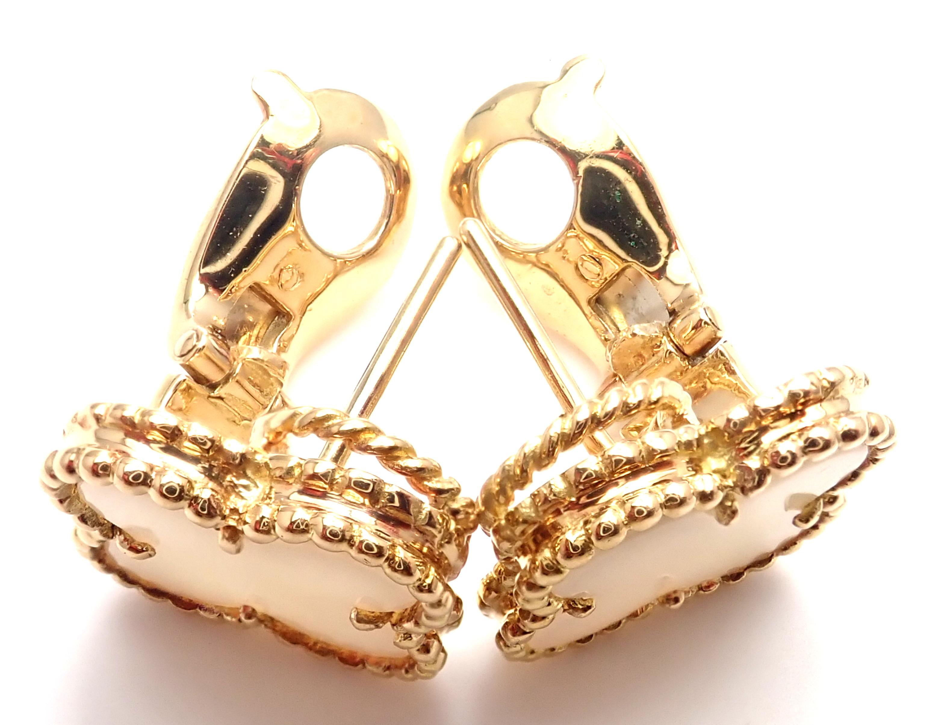 Van Cleef & Arpels Vintage Alhambra White Coral Yellow Gold Earrings 1
